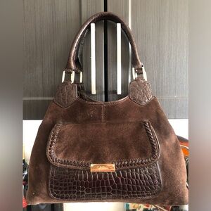 GORGEOUS!! $425 Cole Haan Suede & Croc Leather Shoulder Hobo Bag Brown EUC!!